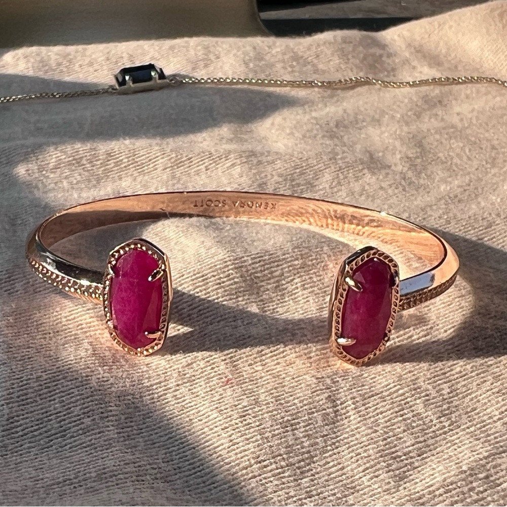 Kendra Scott rose gold cuff with pink stone